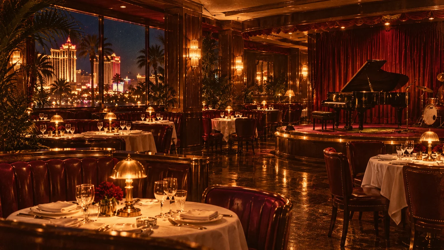 Period-inspired illustration of an intimate 1980s Las Vegas supper club